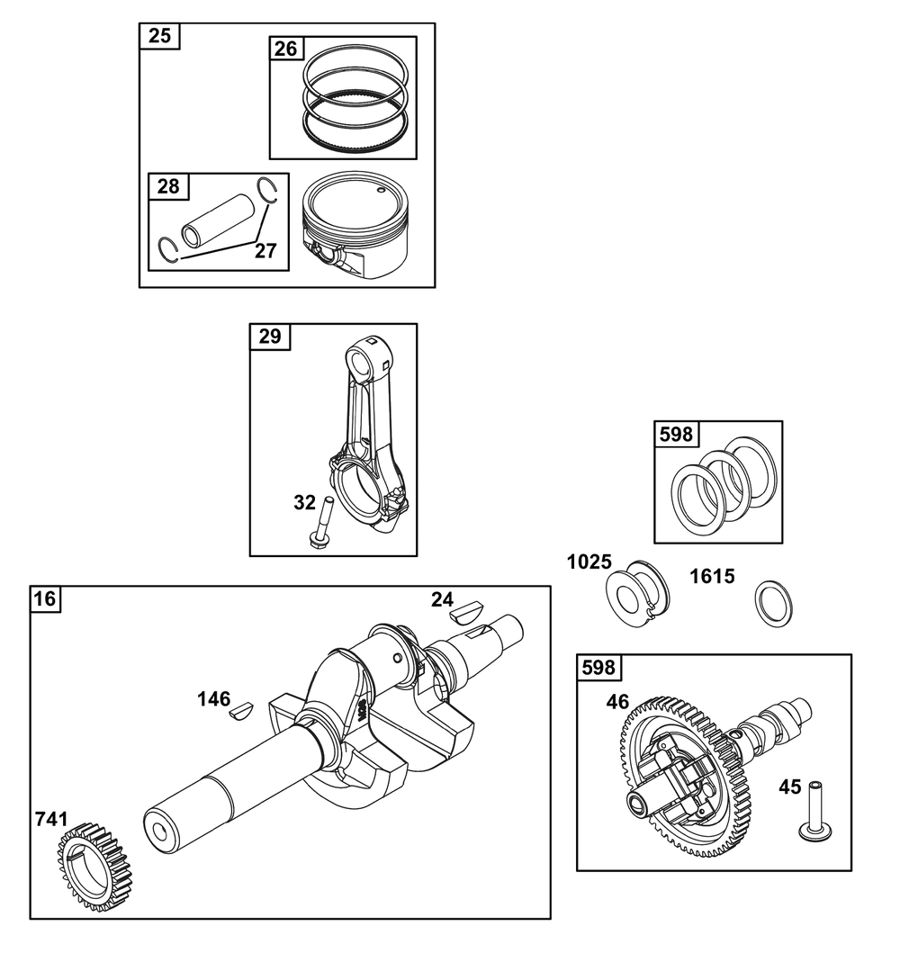 Crankshaft Group Diagram and Parts List for 305446-0639-F1  Briggs and Stratton Engine